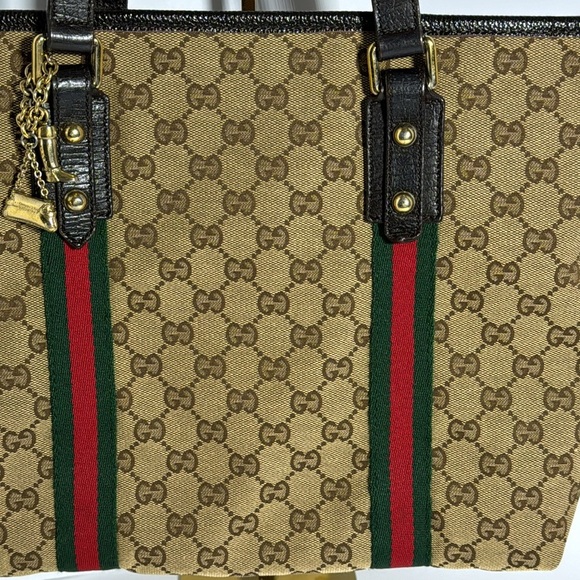 GUCCI WEB TOTE W BAG CHARM - Picture 3 of 14